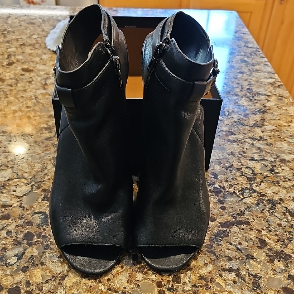 Coach Black Peep-Toe Heeled Boots